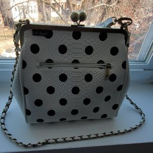 White with black polka dots Lola Ramona purse